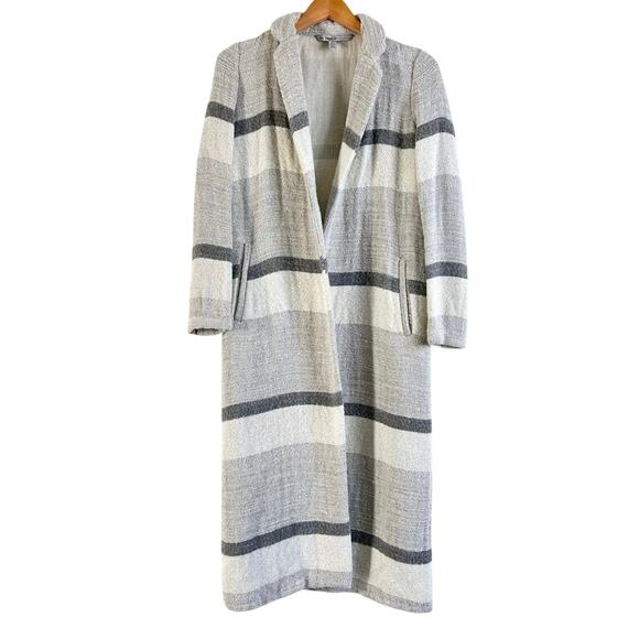 ZARA Striped Woven Duster Long Coat Wool Blend Gray - Picture 2 of 10